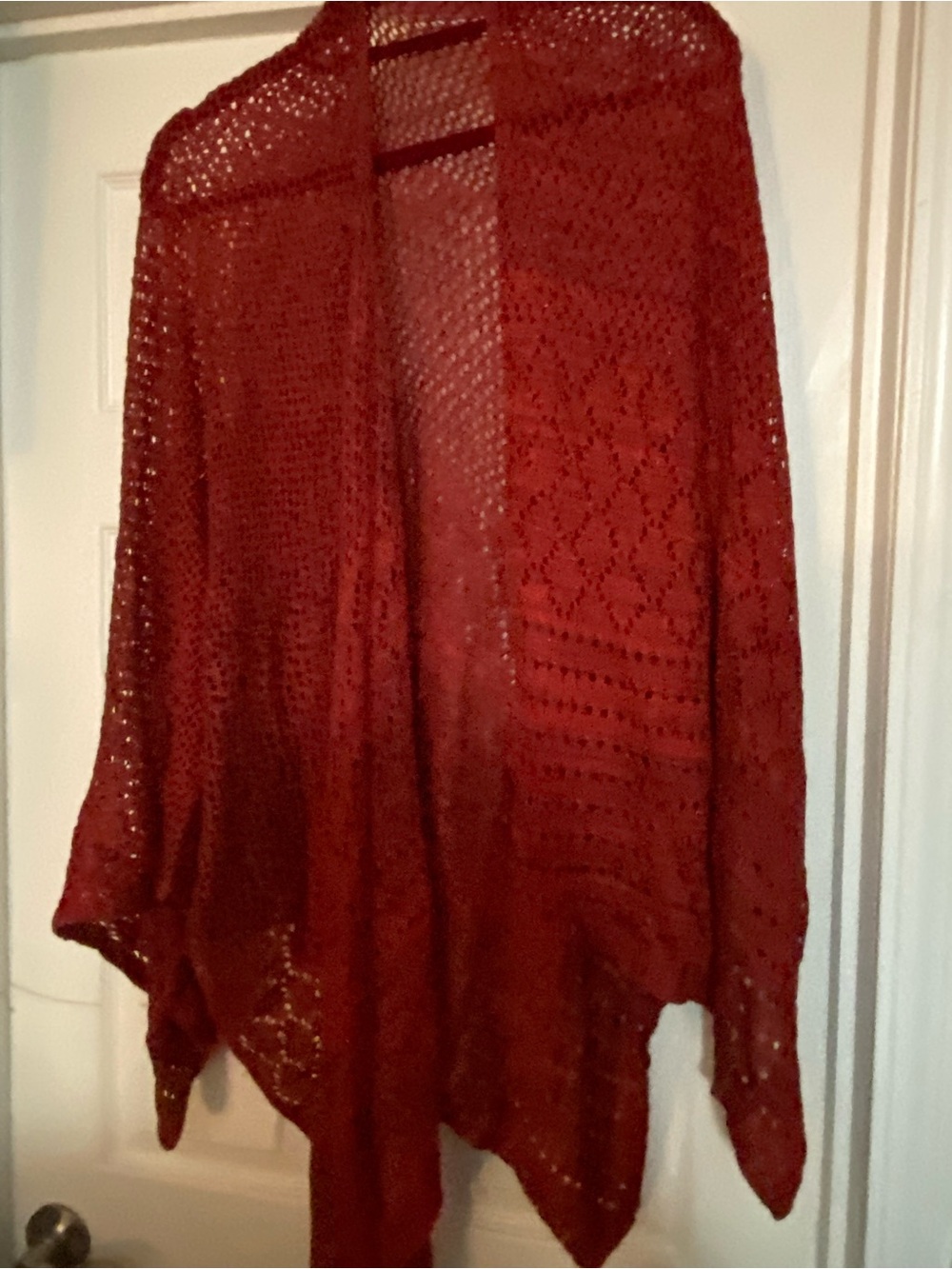 Women's Open Knit Draped Cardigan - Rust Red